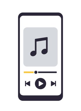 Uygulama Arayüz Şablonu. Müzik, ses dosyaları ve podcast dinlemek için mobil uygulama veya parçacığın grafiksel kullanıcı arayüzü. UI ve UX için tasarım ögesi. Düz vektör çizimi arkaplanda izole edildi