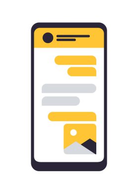 Uygulama Arayüz Şablonu. Çevrimiçi iletişim ve mesaj göndermek için mobil uygulamanın grafiksel kullanıcı arayüzü veya kurye. UI ve UX için tasarım ögesi. Düz vektör çizimi arkaplanda izole edildi