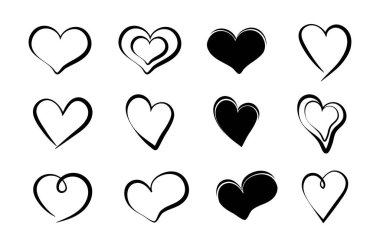 Kara kalpler hazır. Pis ve kirli el çizimleri. Aşk ve aşk, tutku. Minimalist yaratıcılık ve sanat. Beyaz arkaplanda izole edilmiş doğrusal vektör koleksiyonu