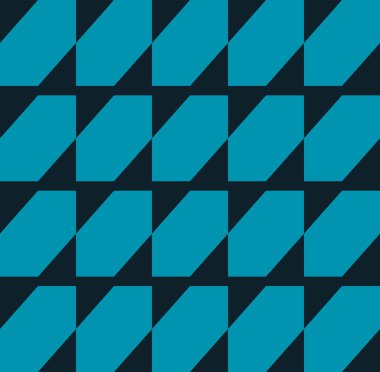 Alternatif mavi ve siyah şekillerin yapılandırılmış ve tekrarlanan bir şekilde sıralandığı geometrik soyut desen. Arka planlar ve dekorasyonlar için modern ve şık tasarım. Vektör illüstrasyonu