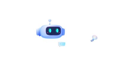 Sanal asistan ve yapay zeka. Sevimli robot ya da sinirsel ağ ile pankartı hareket ettiriyorum. Robot kullanıcı isteklerine yanıt üretir. Makine öğrenimi. Çizgi film düz animasyon grafikleri