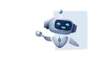 Sanal asistan ve yapay zeka. Pankartı robot ya da sinir ağı ile hareket ettiriyorum. Robot kullanıcı isteklerine cevap verir ve metin yanıtı üretir. Modern teknolojiler. Çizgi film düz animasyon grafikleri