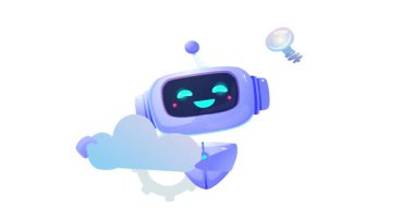 Sanal asistan ve yapay zeka. Sevimli robot ya da sinirsel ağ ile pankartı hareket ettiriyorum. Akıllı sanal robot bulut veri deposundaki işlemleri otomatikleştirir. Çizgi film düz animasyon grafikleri
