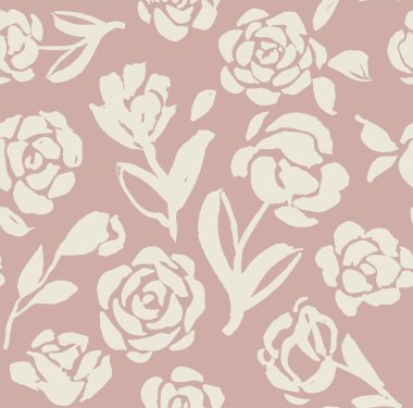 Kusursuz çiçek deseni. Çiçekler ve gül tomurcuklarıyla botanik yineleyici süs. Kumaş veya kağıda yazdırmak için tasarım ögesi. Düz elle çizilmiş karalama stili vektör çizimi