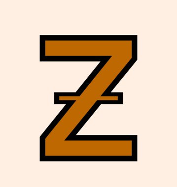 Siyah çizgili koyu turuncu Z harfi. Düz grafik stili. Düz bej arkaplanlı. Tipografi ve alfabe tasarımı kavramı. Vektör illüstrasyonu
