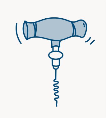 Ahşap saplı tirbuşon aleti açık arkaplanda minimalist çizgi sanat tarzında gösterilmiştir. Mutfak gereçleri ya da şarap aksesuarı kavramı. Vektör illüstrasyonu