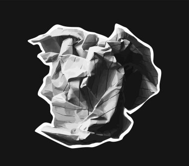 Gri tonlu çizgi desenli buruşuk kağıt top, koyu siyah bir zemin üzerinde izole edilmiş, atık ya da atılmış fikirler konsepti. Vektör illüstrasyonu