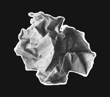 Buruşuk çizgi çizgili defter kağıdı, koyu bir arkaplan üzerinde, beyaz bir özet, atık kavramı, hatalar ya da gözden çıkarılmış fikirler ile şekillendirilmiş bir grafik şeklinde gösterilir. Vektör illüstrasyonu