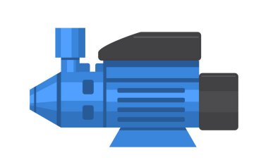 Beyaz zemin üzerinde düz vektör tarzında siyah aksanlı çizgi film tarzı mavi video kamera. Çekim, medya üretimi ve video kaydı kavramı. Vektör illüstrasyonu