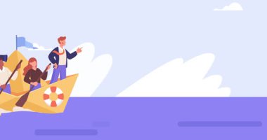 Liderlik ve kriz yönetimi. Ticaret ekibinin tekneyle açıldığı ve krizin üstesinden geldiği afişleri taşıyordu. Girişimci ilerler ve başarı için strateji geliştirir. Çizgi film düz animasyon grafikleri