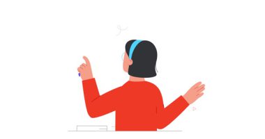 Çalışma akışı optimizasyonu. İş istatistikleri, grafikler ve grafiklerle etkileşime giren kadın girişimci veya analist ile afiş taşımak. İş yönetimi. Düz ana hatlı canlandırılmış grafikler