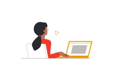 İş kurma. Finansal danışman ya da yatırım danışmanının tavsiyelerini dinleyen bir kadın girişimciyle afiş taşımak. Çevrimiçi iş danışmanlığı. Düz ana hatlı canlandırılmış grafikler