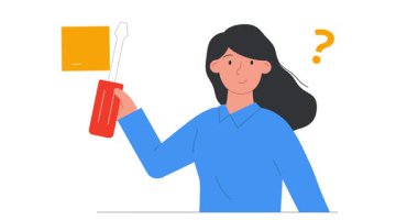 Sorunları çözmek. Tornavidayla kadın girişimci pankartı taşıyarak finansal istatistikleri analiz ediyor ve ticari başarı elde etmek için hataları düzeltiyor. Düz ana hatlı canlandırılmış grafikler