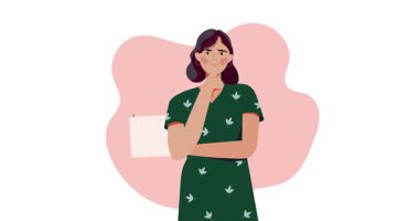 Farklı kadın doğum kontrol yöntemleri. Cinsel yolla bulaşan hastalıklara karşı korunmak için uygun bir doğum kontrol yöntemi düşünen bir kadınla afiş taşımak. Düz grafik çizgi film