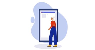 Zaman yönetimi. Kadın girişimci ya da ofis çalışanının olduğu afişi büyük akıllı telefonun önünde dikmek ve liste yapmak. Planlama işleri ve programlama. Düz grafik çizgi film