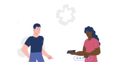 UX ve UI tasarımcıları. Dijital ürün için yazılım üreten kadın ve erkek programcılar ya da mühendislerle afiş taşımak. Geliştirme ve kodlama. Düz grafik çizgi film