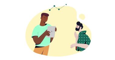 İş etkinliği sahnesi. Ofis çalışanlarıyla pankart taşıma, çizelge ve şemaları analiz etme ve yeni projeleri tartışma. Şirket büyümesi için istatistikler gözlemleniyor. Düz grafik çizgi film