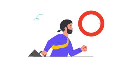 İnsanlar zamanla etkileşir. Erkek girişimci ya da ofis çalışanı ile birlikte işe gitmek ya da toplantıya geç kalmak. Planlama, kendi kendini organize etme ve zaman yönetimi. Düz grafik çizgi film