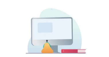 Eğitici web semineri. Bir grup öğrencinin kitapların üzerinde oturup çevrimiçi bilgisayar konferanslarını dinlediği afişleri taşımak. E öğrenme ve uzaklık çalışma. Düz grafik çizgi film