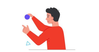 İnsanlar zamanla etkileşir. Erkek girişimci ya da ofis çalışanının zamanı geriye çevirdiği afişler. İş planlaması, zaman yönetimi ve son teslim tarihleri. Düz grafik çizgi film