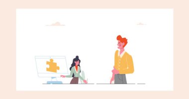 İş birliği. Mutlu erkek ve kadın girişimcilerin birbirlerine beşlik çaktığı hareketli bir pankart. Başarı İçin Ortaklık ve Takım Çalışması. Düz grafik çizgi film