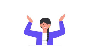 İnsanlar zamanla etkileşir. Büyük bir saat tutan mutlu kadın ofis çalışanı afişi taşıyor. Etkili planlama, kendi kendini organize etme ve zaman yönetimi metaforu. Düz grafik çizgi film