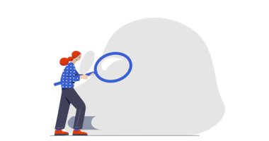 Fatura büyük. Elinde büyüteç olan bir kadınla afiş taşımak alışveriş listesinin yanında durur ve harcamaları analiz eder. Karakter çevrimiçi bankacılık işlemlerini kontrol ediyor. Düz grafik çizgi film