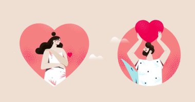 Kendini sevme ve kabullenme. Kalp tutan ve kendilerine sarılan bir kadınla bir bayrak taşıyorlar. Kendini sevmek, bedeninle, iç huzurunla ve kabulünle gurur duymak. Düz grafik çizgi film