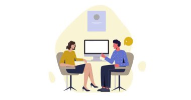 İşe alım ve işe alım. İK 'nın adayları gözden geçirdiği pankartın taşınması ve yeni eleman seçilmesi devam ediyor. İnsan kaynakları ve açık pozisyon. Düz grafik çizgi film