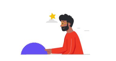 Ürün güvenliği ve kalite kontrolü. Erkek müfettiş ya da denetçinin elinde ürün kalite güvencesi rozeti olan bir afiş. Klinik olarak test edildi ve onaylandı. Düz grafik çizgi film