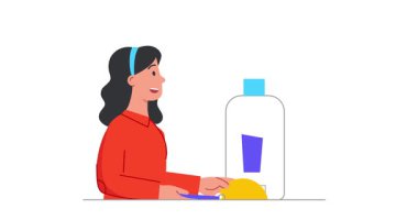 Ürün güvenliği ve kalite kontrolü. Kadın müfettişle bayrak taşımak standartları karşılamak ve klinik testler sırasında kusurları saptamak için ürünü kontrol etmek. Düz grafik çizgi film