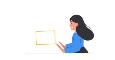 Web tasarımcısı. Web sitesi ya da iniş sayfası düzenini oluşturan ve içini içerikle dolduran kadın profesyonel tasarımcılı afiş. Kullanıcı Arayüzü Geliştirmesi. UX ve UI. Düz grafik çizgi film