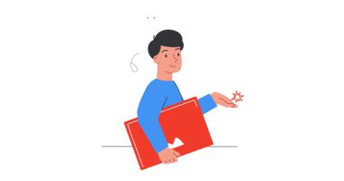 Web tasarımcısı. Web sitesi, uygulama ya da dijital ürün için kullanıcı dostu arayüz geliştirmek için yaratıcı erkek tasarımcı fikri ile hareket eden afiş. UX ve UI. Düz grafik çizgi film