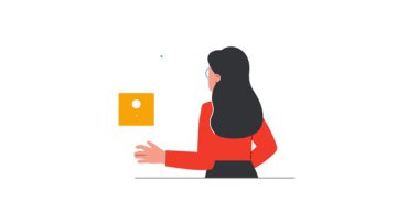 Web tasarımcısı. Kullanıcı deneyimini analiz eden ve web sitesi, iniş sayfası veya uygulaması için kullanıcı arayüzü oluşturan kadın tasarımcı pankartı taşınıyor. UX ve UI. Düz grafik çizgi film