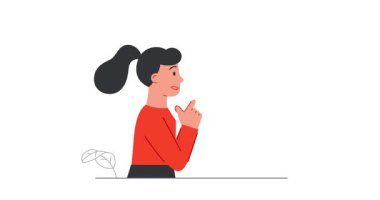 Yaşam yolunu arıyorum. Düşünceli bir kadının yol ayrımında durup yol tabelalarına bakıp hayat tarzı hakkında seçim yaptığı afişleri taşıyordu. Kişiliği bul. Düz grafik çizgi film