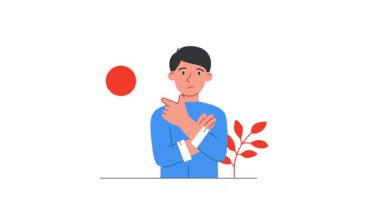 Yaşam yolunu arıyorum. Artıları ve eksileri tartan, kimliğini ve kişiliğini bulan düşünceli bir adamın afişi. Psikoterapi ve önemli kararlar. Düz grafik çizgi film