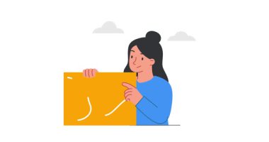 Yaşam yolunu arıyorum. Düşünceli bir kadınla afiş taşıyarak hayatın karmakarışık çizgilerine bakıyor ve geleceği hakkında seçim yapıyor. Kader ve kişilik bulma. Düz grafik çizgi film