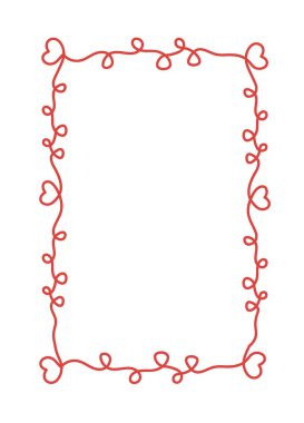 Kırmızı kalp şeklinde sarmaşık çerçeve, döngüler ve girdaplar, elle çizilmiş grafik tarzı, beyaz arka planda izole edilmiş. Aşk, romantizm ve dekorasyon kavramı. Vektör illüstrasyonu