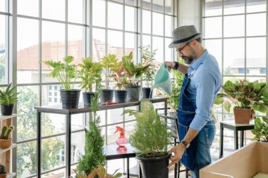 Bıyıklı yaşlı bir adam ya da büyükbaba, emeklilikten sonra ağaç için bahçeyle uğraşmayı sever..