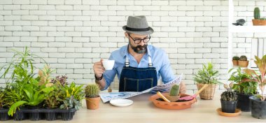 Hipster yaşlılar kahve içer, gazete okur, dinlenir, bitkilerle ilgilenir, sürdürülebilir emeklilikten sonra kentsel ev işleri hobisi haline gelir..