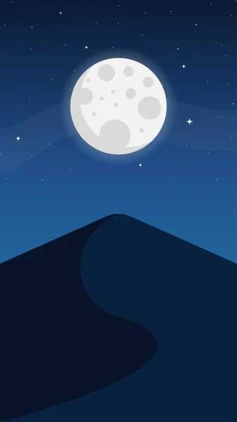 Desert Landscape Full Moon Stars Blue Sky Vector Illustration — 스톡 벡터