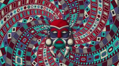 Tribal mask over a rotating spiral background, loop animation