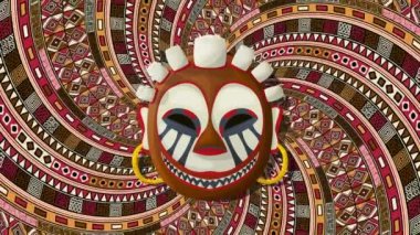 Tribal mask over a rotating spiral background, loop animation