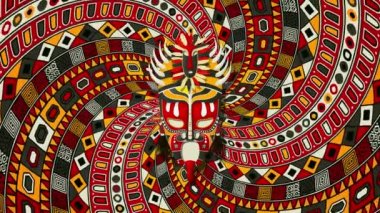 Dönen spiral arkaplan üzerinde kabile maskesi, döngü canlandırması