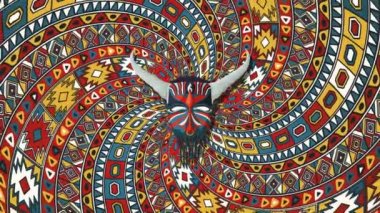 Dönen spiral arkaplan üzerinde kabile maskesi, döngü canlandırması