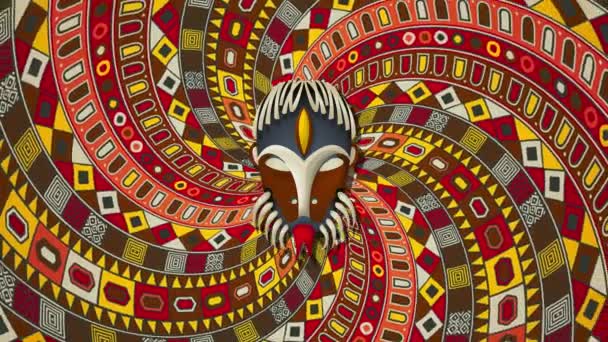 Plemienna Maska Obracającym Się Spiralnym Tle Animacja Pętlowa — Wideo stockowe
