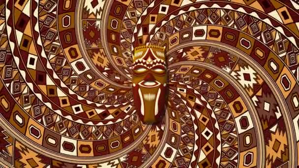 Stammesmaske Über Einem Rotierenden Spiralhintergrund Schleifenanimation — Stockvideo