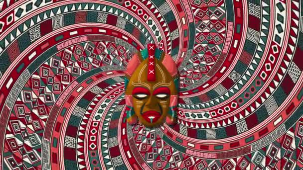 Племенная Маска Вращающемся Спиральном Фоне Анимация Цикла — стоковое видео