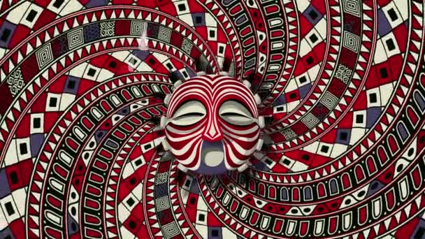 Masque Tribal Sur Fond Spirale Rotatif Animation Boucle — Video