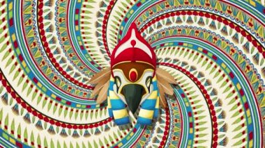 Gökyüzünün Mısır tanrısı Horus 'un maskesi ve dönen bir spiral üzerinde krallık.